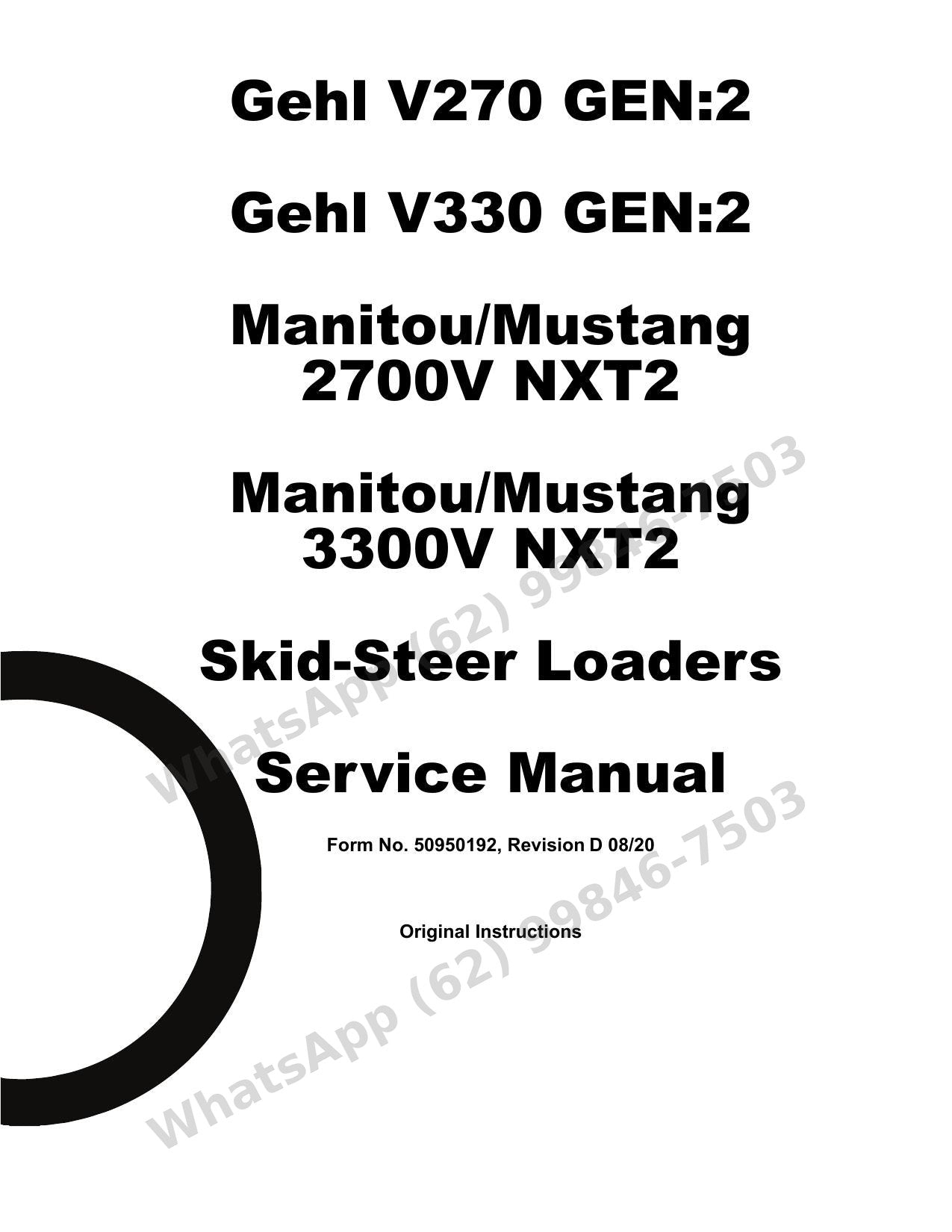Manual de Serviço Mustang 2700V 3300V NXT2 (V270-V330) Mini Carregadeira — geração NXT2/GEN:2 sem segredos: 4 tipos de comando, high-flow e ride control