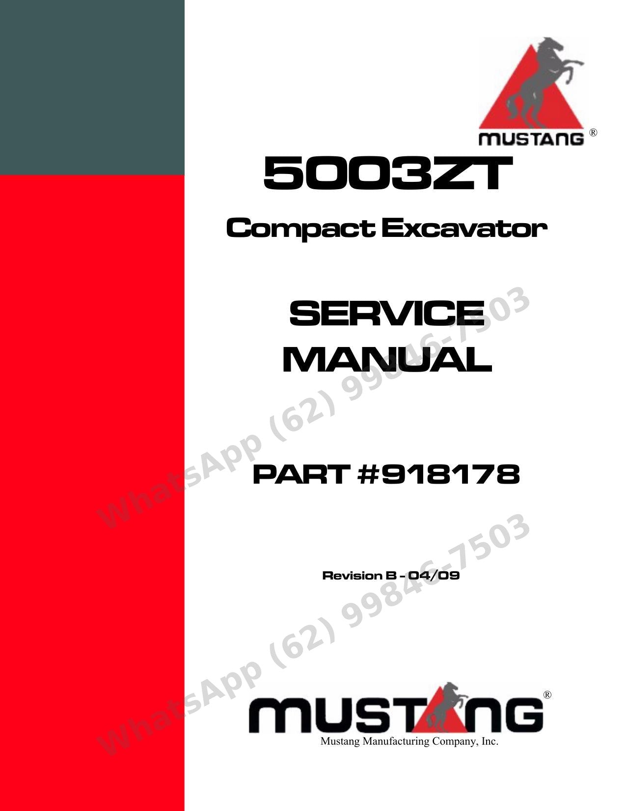 Manual de Serviço Mustang 5003ZT Escavadeira Compacta — duas gerações em um volume: motor, bomba e fiação separados por faixa de série