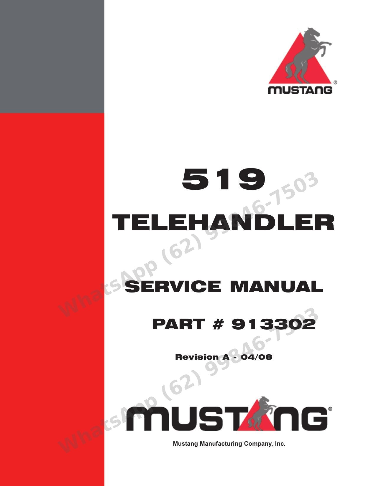 Manual de Serviço Mustang 519 Manipulador Telescópico — lança telescópica, cilindros e esquemas com diagnóstico seção a seção