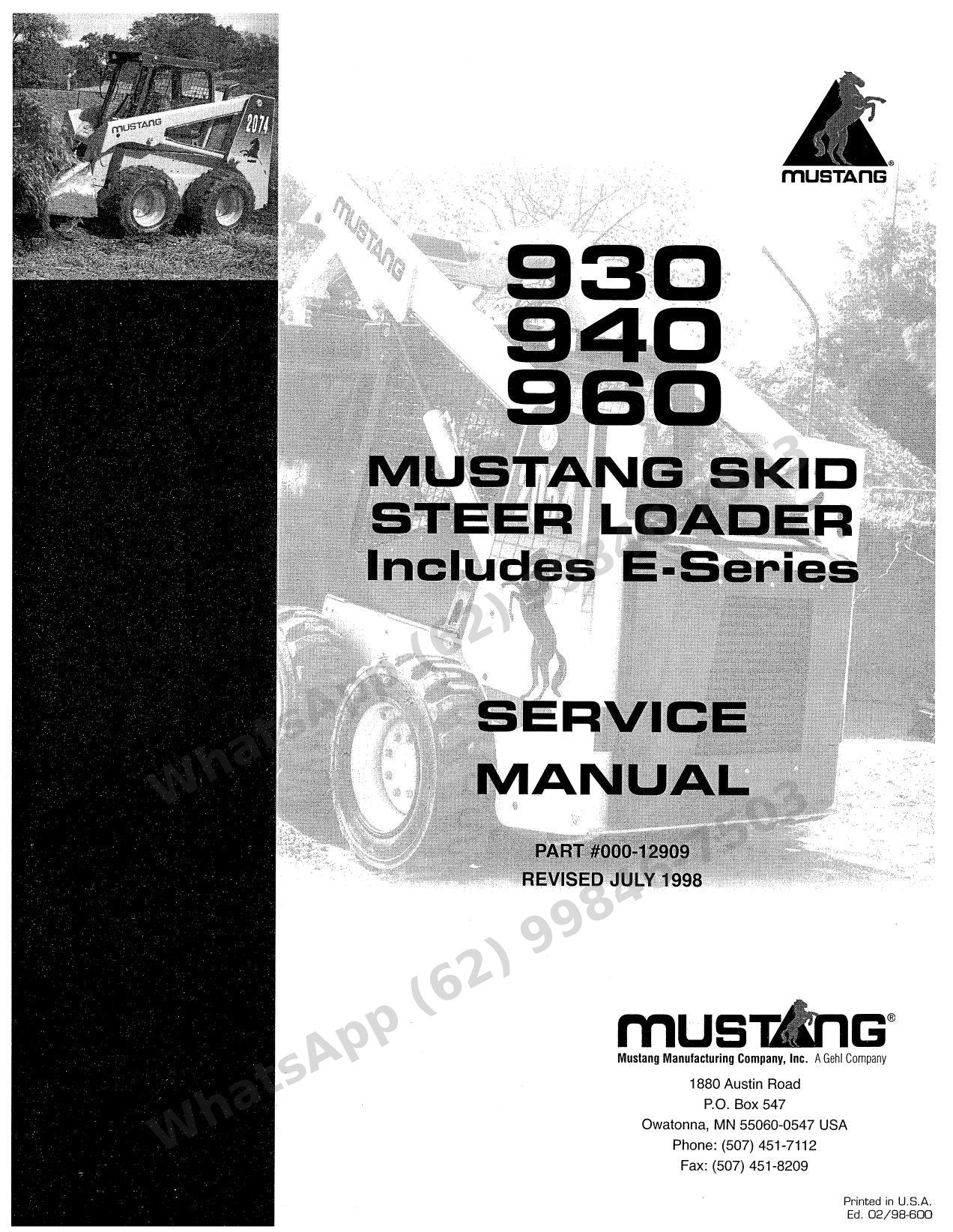 Manual de Serviço Mustang 930 940 960 Mini Carregadeira — clássicas de Owatonna: fluxograma hidrostático e diagnóstico direto sintoma-causa