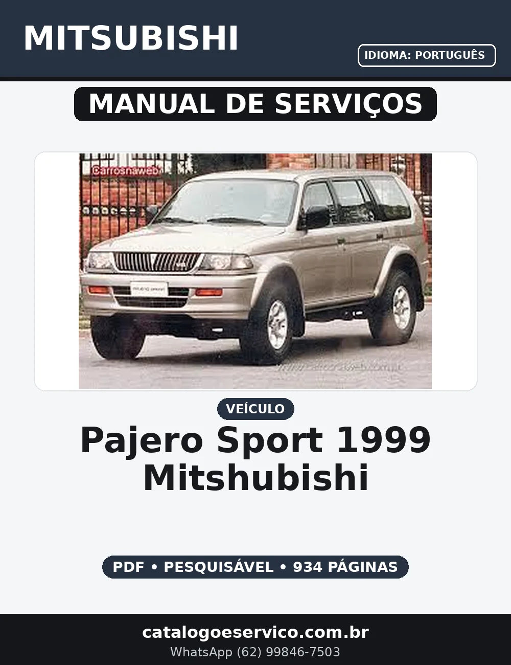 MANUAL DE SERVIÇO PAJERO SPORT 1999 MITSHUBISHI — capa do manual de serviço