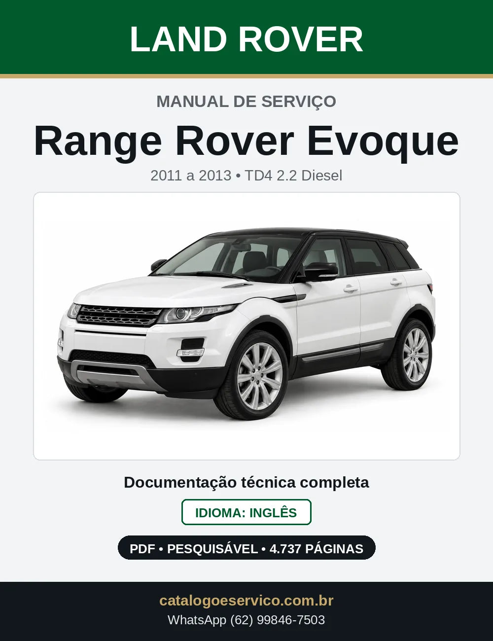 Capa do Manual de Serviço Land Rover Range Rover Evoque em PDF