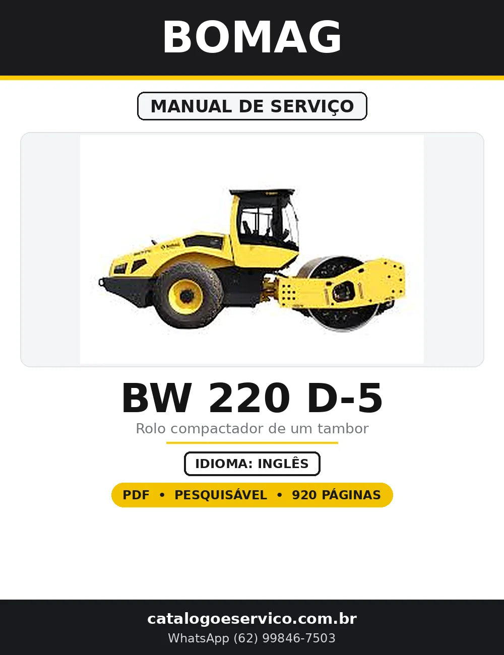 Capa do Manual de Serviço BOMAG BW 220 D-5 em PDF com 920 páginas