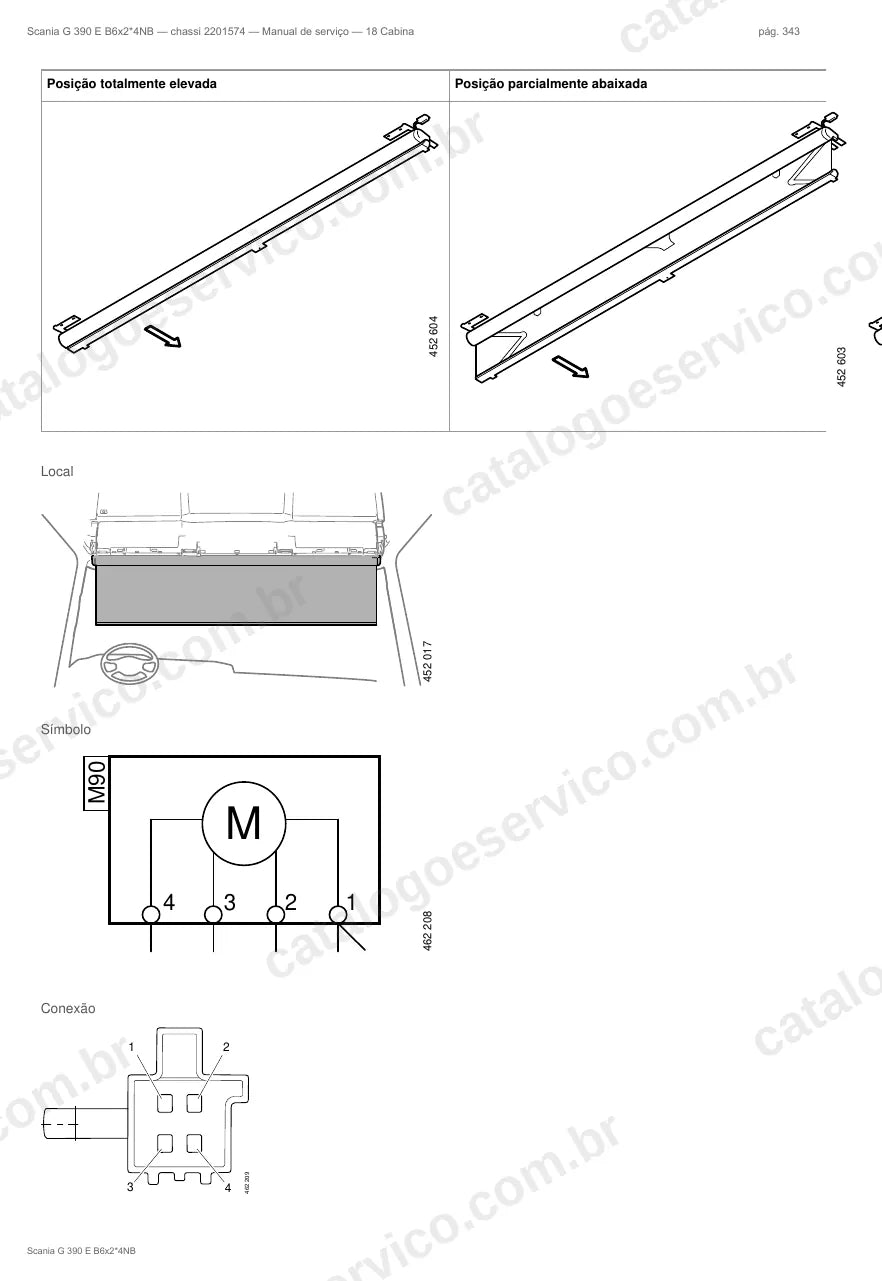 Ilustração do grupo cabine no Manual de Serviço Scania G 390
