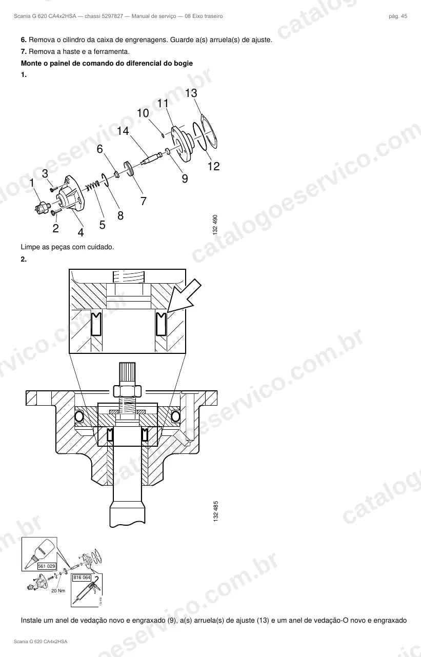 Ilustração do grupo eixo traseiro no Manual de Serviço Scania G 620