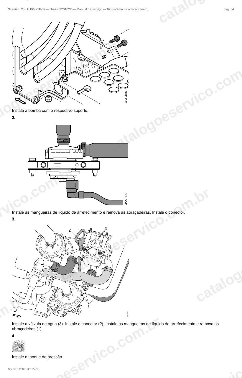 Ilustração do grupo sistema de arrefecimento no Manual de Serviço Scania L 230