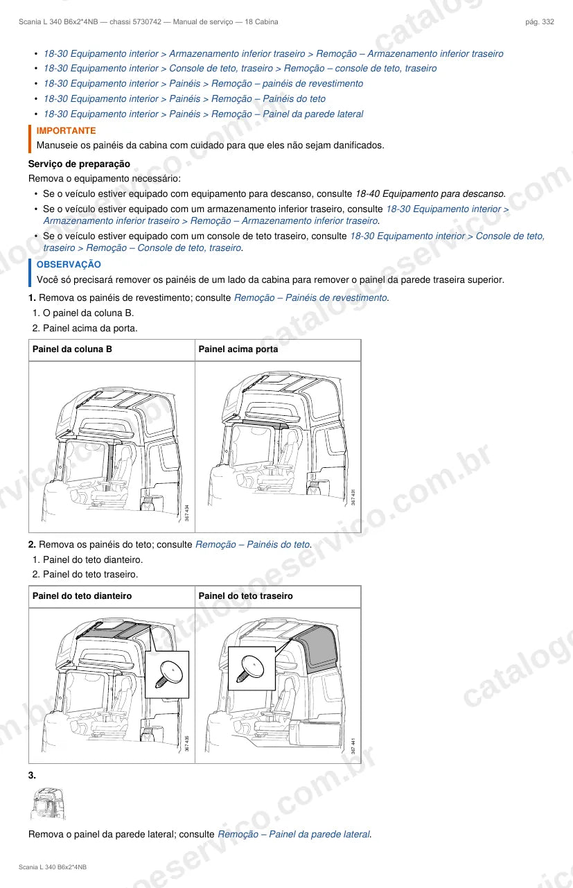 Ilustração do grupo cabine no Manual de Serviço Scania L 340