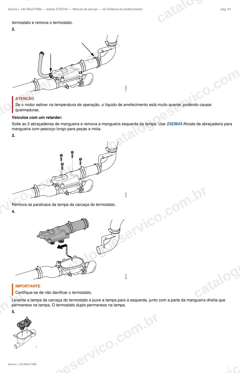 Ilustração do grupo sistema de arrefecimento no Manual de Serviço Scania L 340