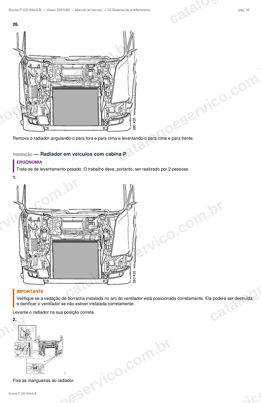 Ilustração do grupo sistema de arrefecimento no Manual de Serviço Scania P 220