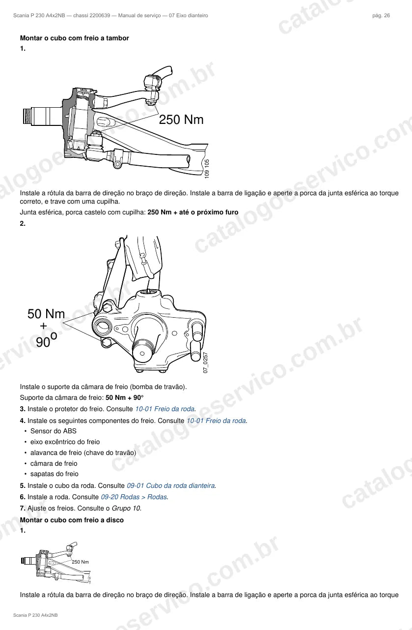 Ilustração do grupo eixo dianteiro no Manual de Serviço Scania P 230