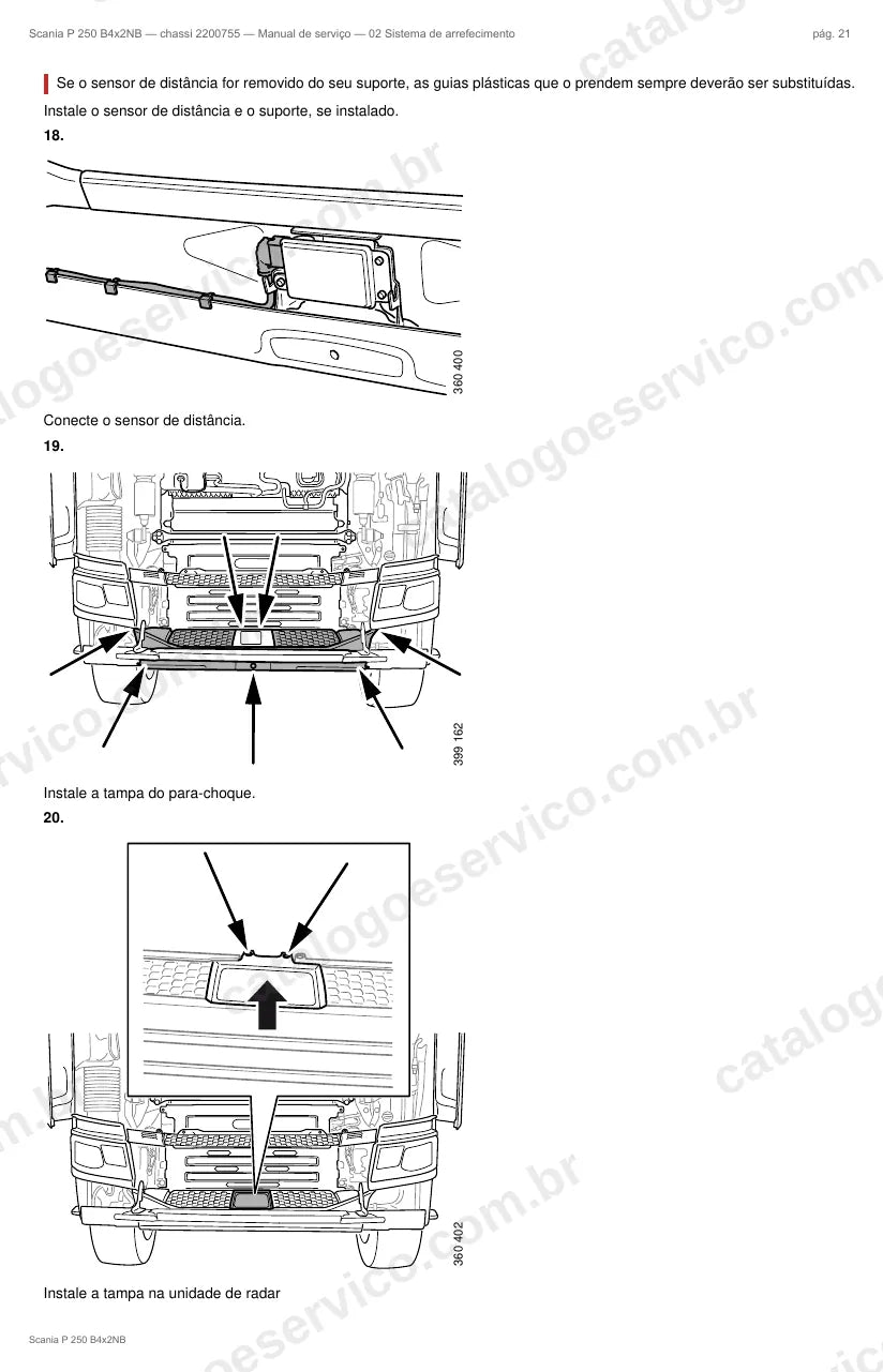 Ilustração do grupo sistema de arrefecimento no Manual de Serviço Scania P 250