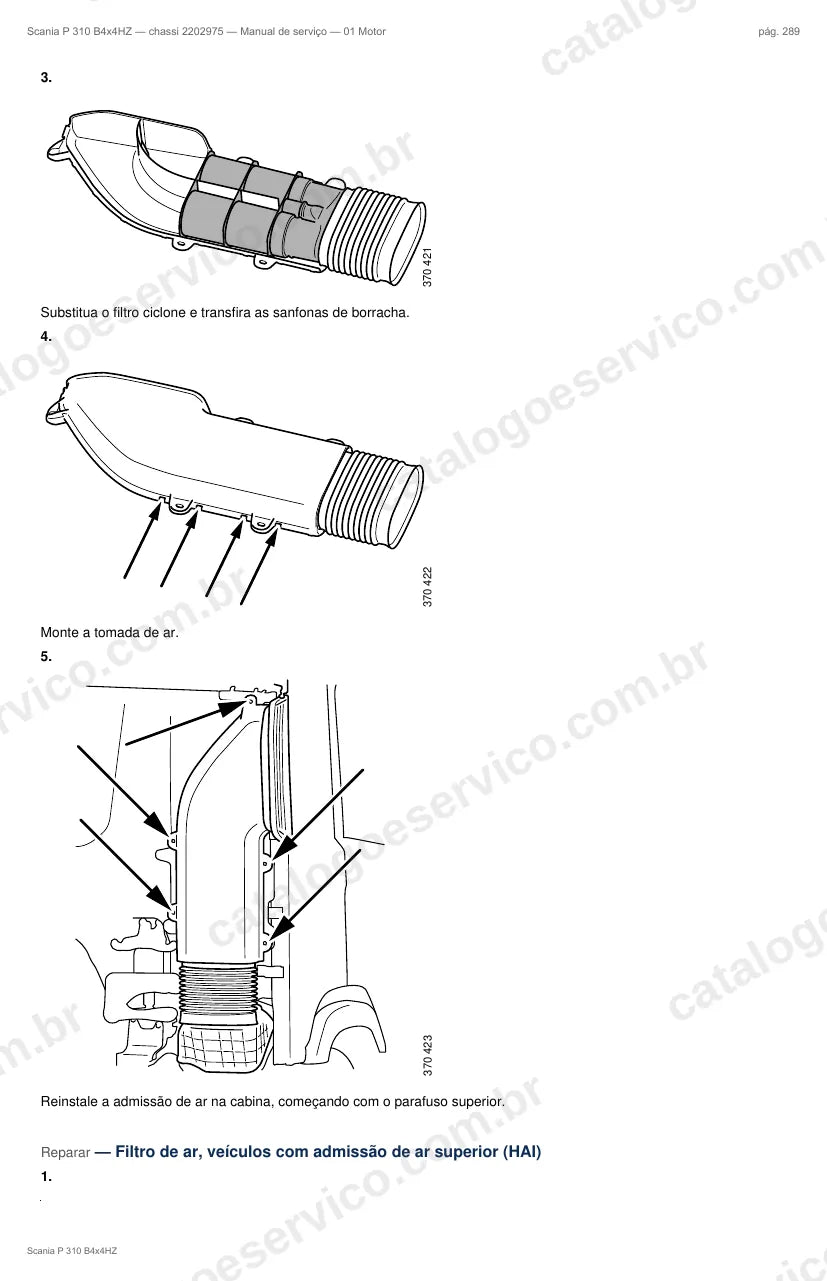Ilustração do grupo motor no Manual de Serviço Scania P 310