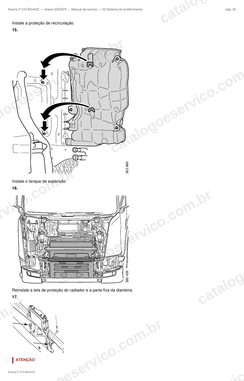 Ilustração do grupo sistema de arrefecimento no Manual de Serviço Scania P 310