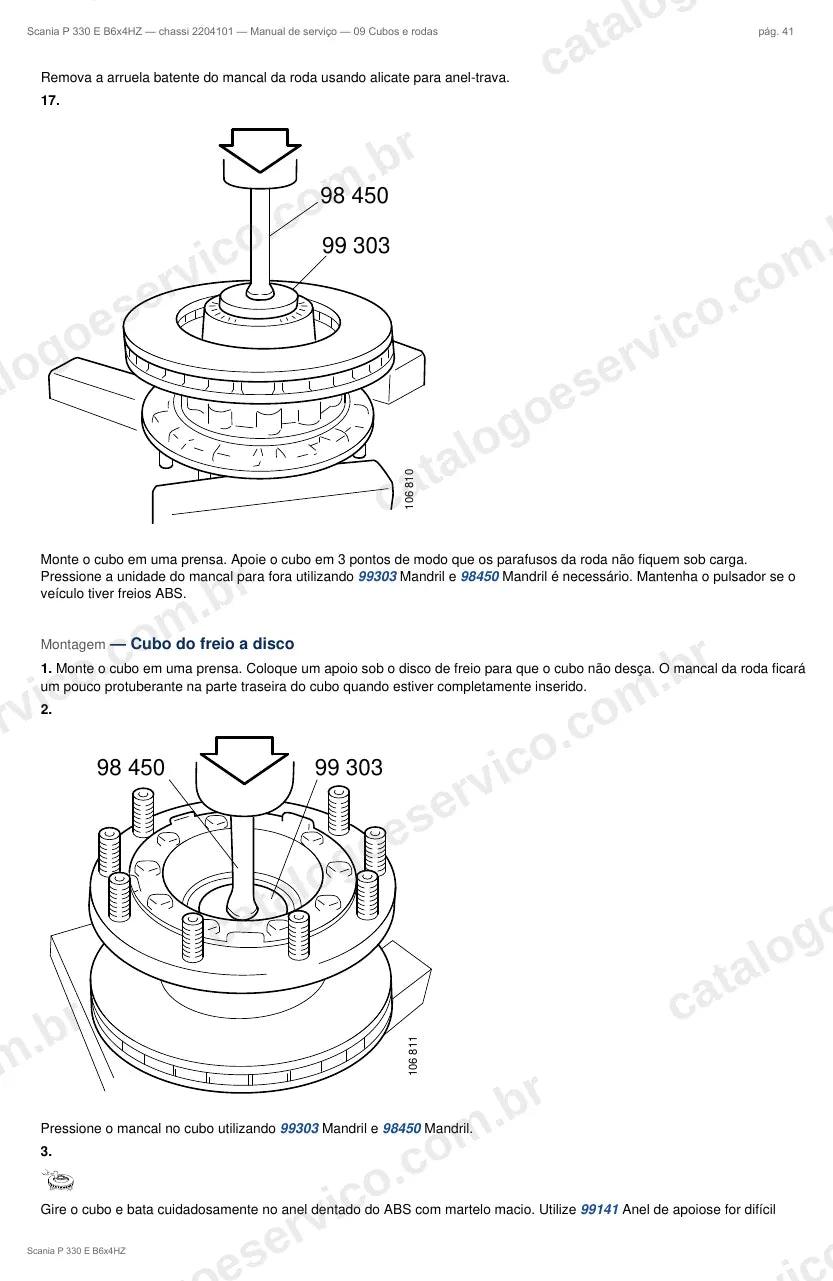 Ilustração do grupo cubos de roda no Manual de Serviço Scania P 330