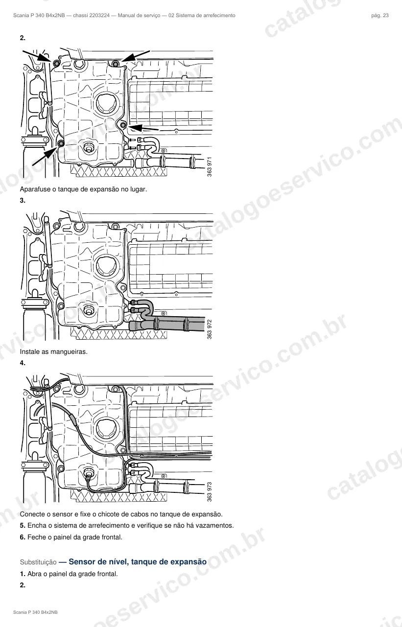 Ilustração do grupo sistema de arrefecimento no Manual de Serviço Scania P 340
