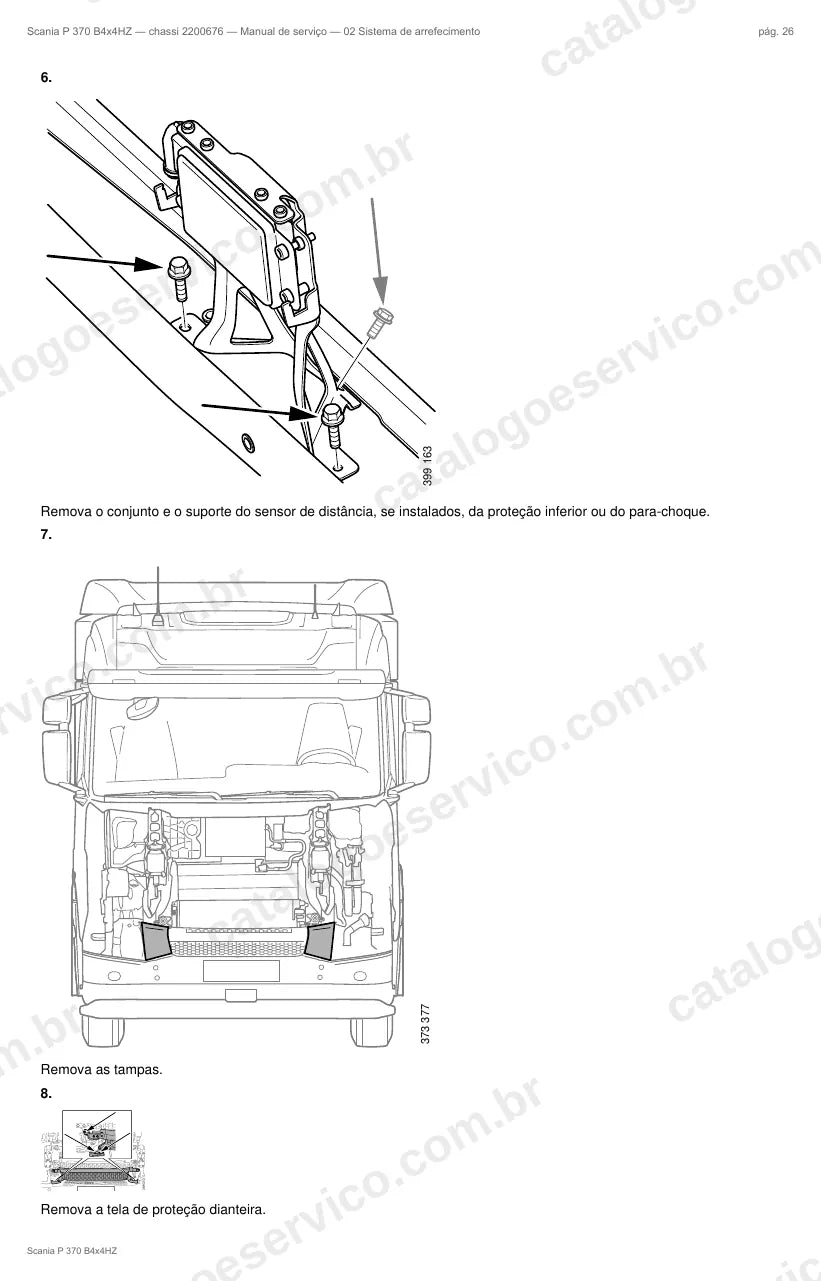 Ilustração do grupo sistema de arrefecimento no Manual de Serviço Scania P 370