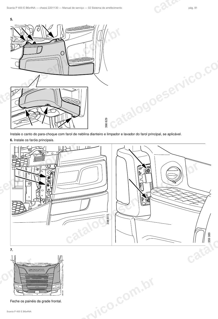 Ilustração do grupo sistema de arrefecimento no Manual de Serviço Scania P 400