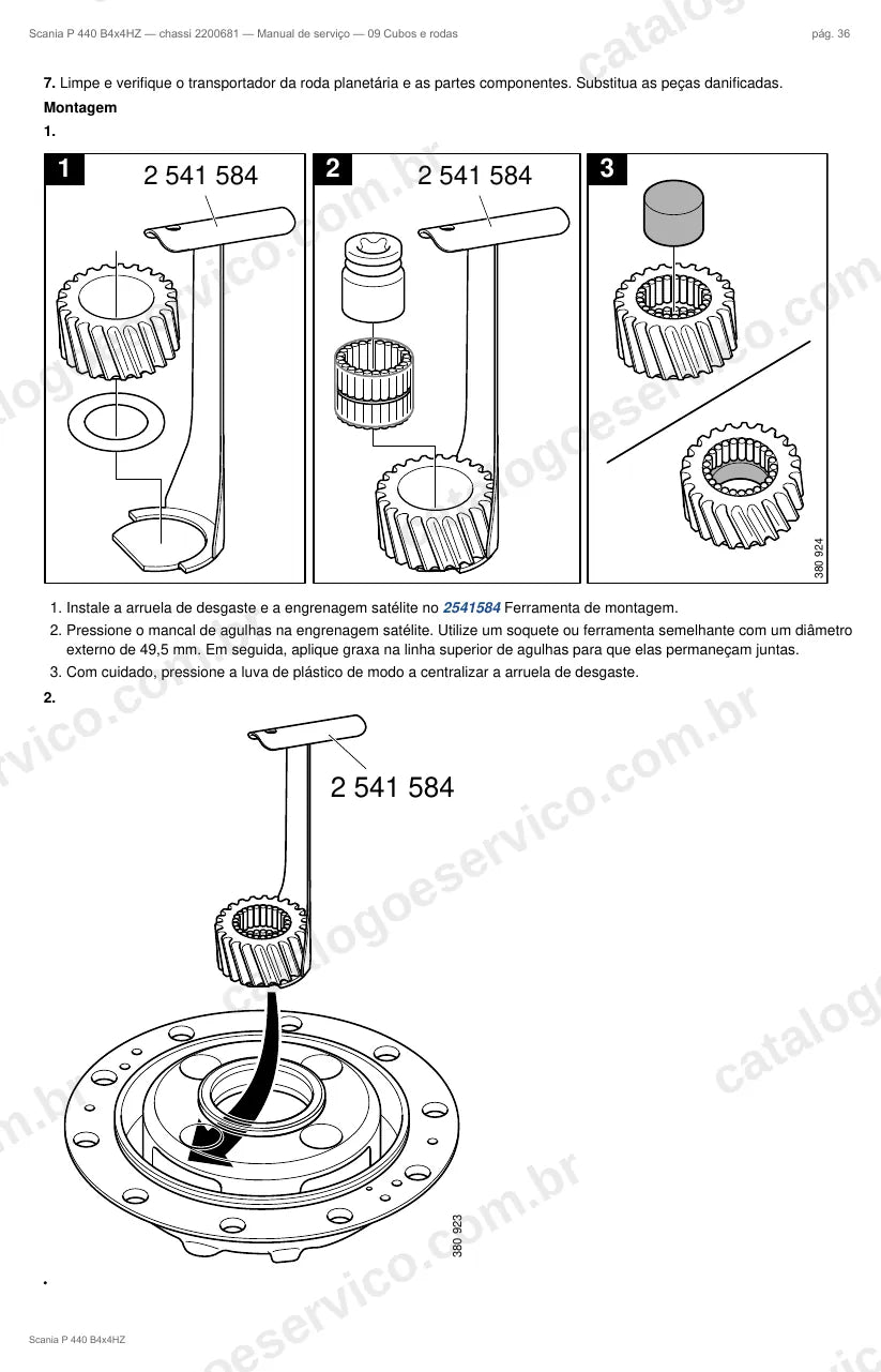 Ilustração do grupo cubos de roda no Manual de Serviço Scania P 440