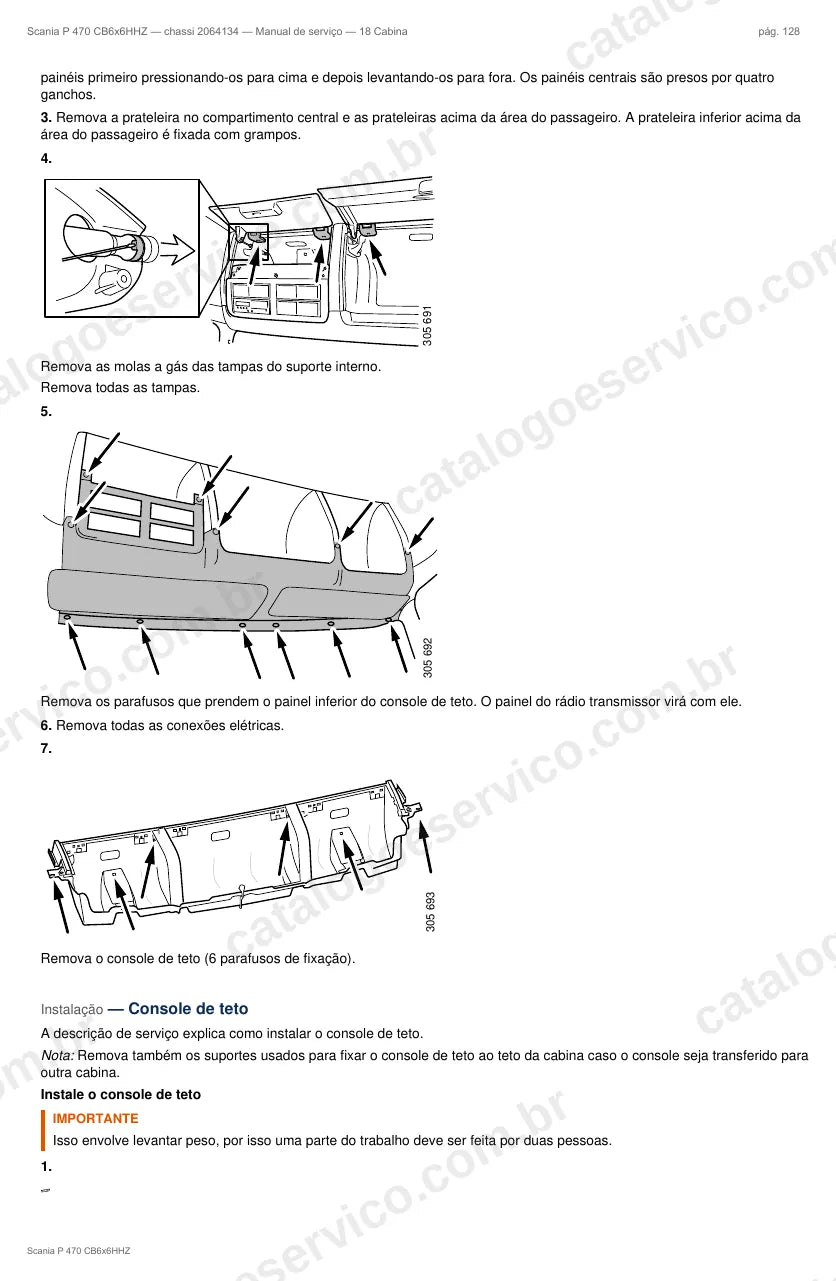 Ilustração do grupo cabine no Manual de Serviço Scania P 470