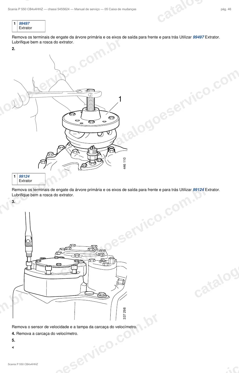 Ilustração do grupo caixa de mudanças no Manual de Serviço Scania P 550