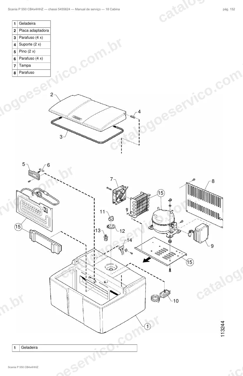 Ilustração do grupo cabine no Manual de Serviço Scania P 550