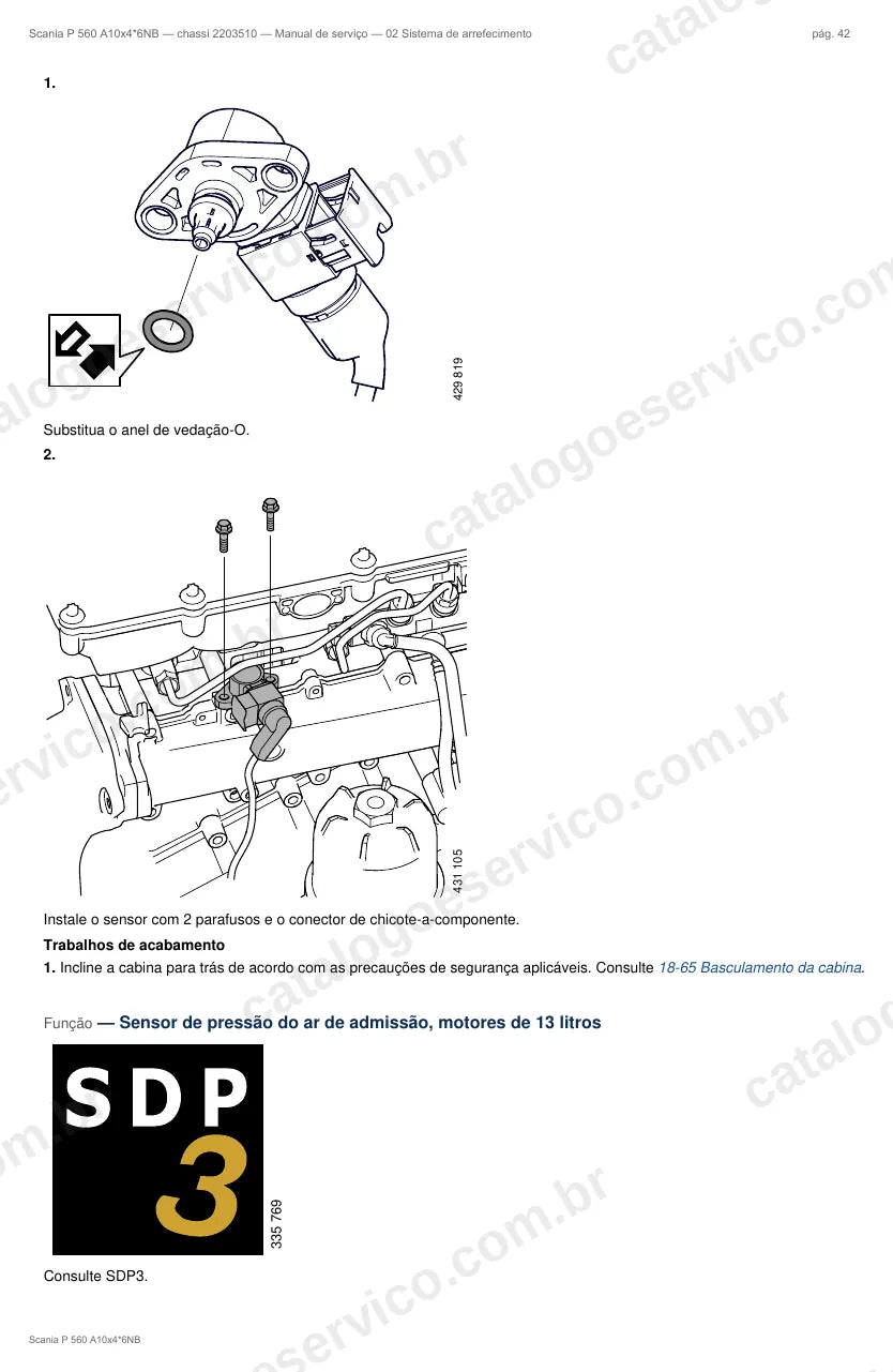 Ilustração do grupo sistema de arrefecimento no Manual de Serviço Scania P 560
