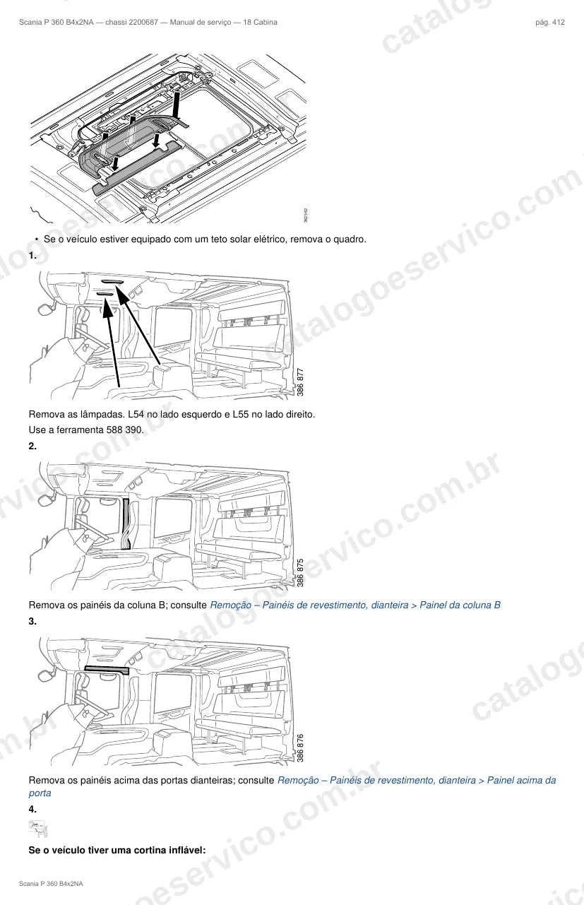 Ilustração do grupo cabine no Manual de Serviço Scania P 360