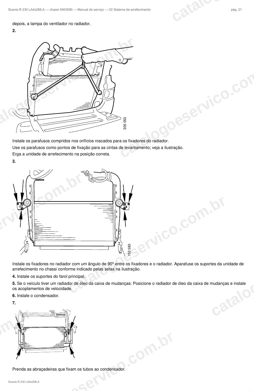 Ilustração do grupo sistema de arrefecimento no Manual de Serviço Scania R 230