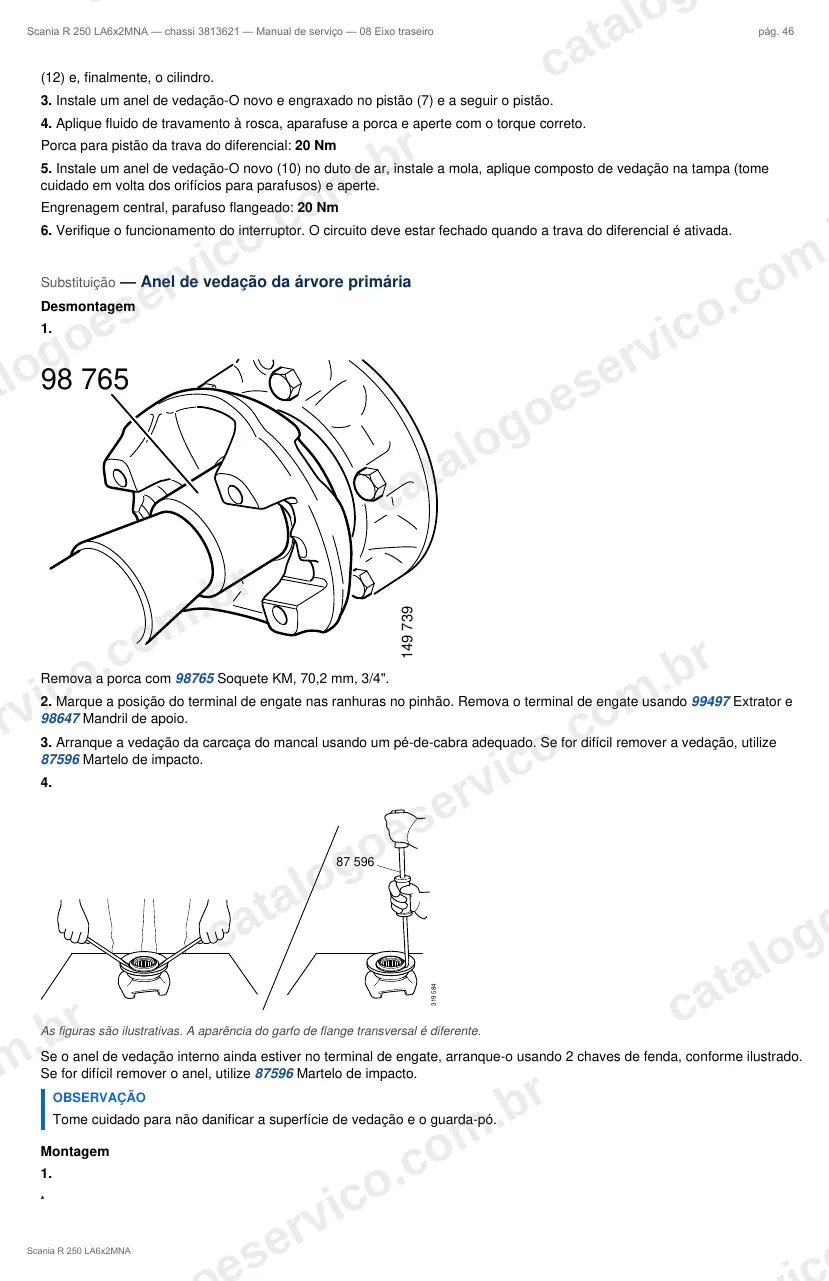 Ilustração do grupo eixo traseiro no Manual de Serviço Scania R 250