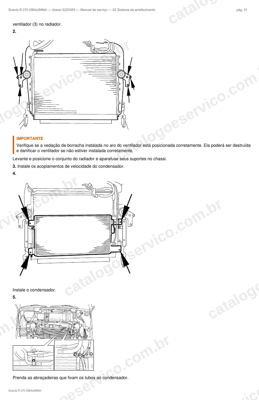 Ilustração do grupo sistema de arrefecimento no Manual de Serviço Scania R 270