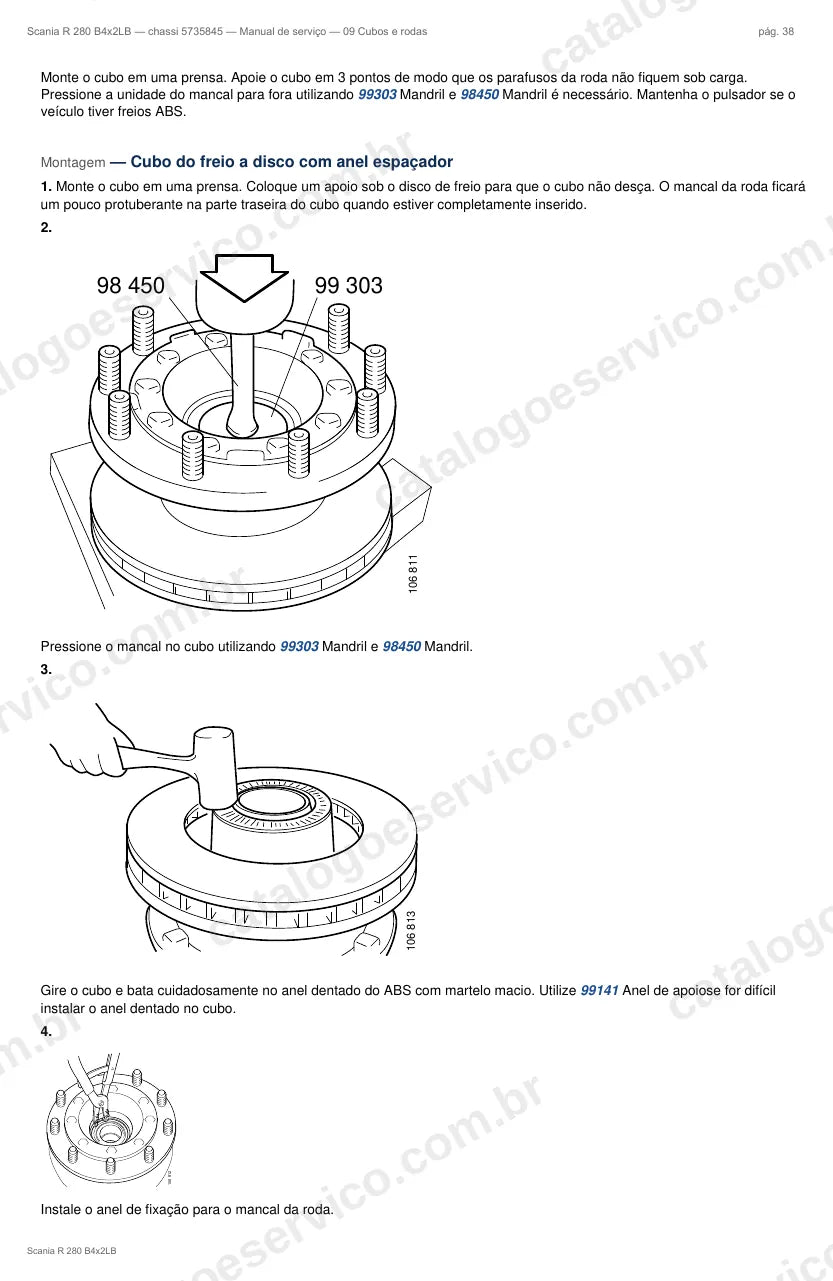 Ilustração do grupo cubos de roda no Manual de Serviço Scania R 280