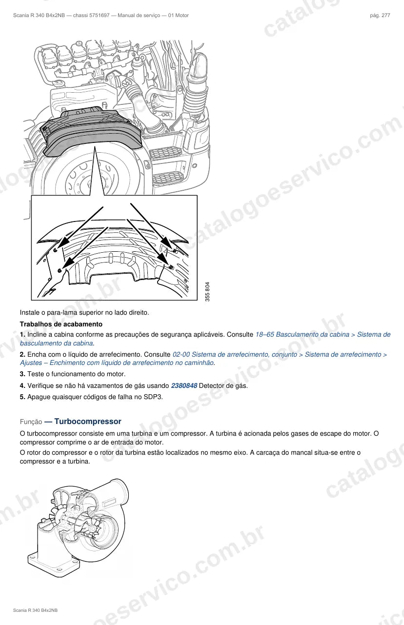Ilustração do grupo motor no Manual de Serviço Scania R 340