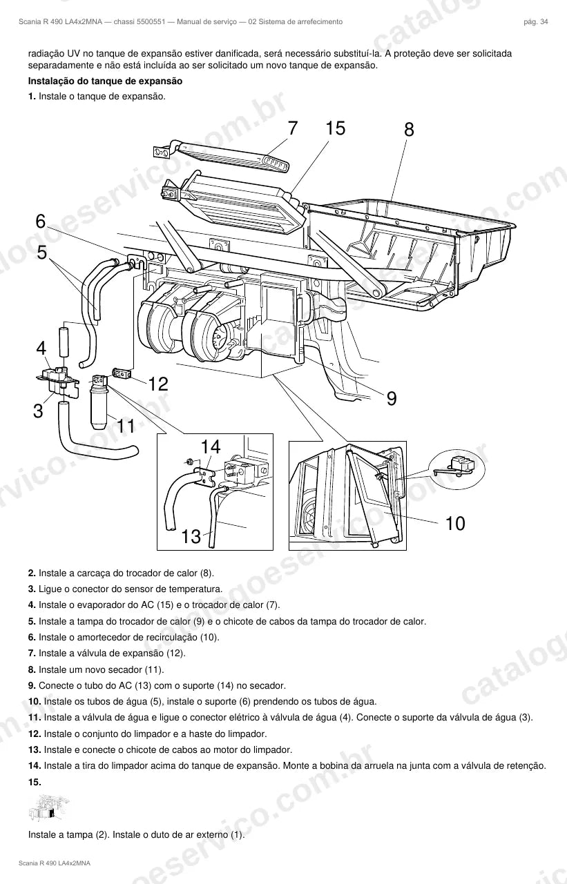 Ilustração do grupo sistema de arrefecimento no Manual de Serviço Scania R 490
