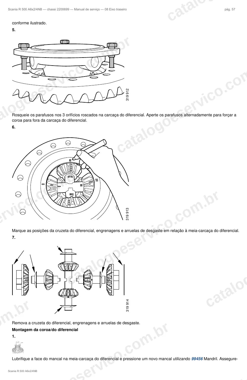 Ilustração do grupo eixo traseiro no Manual de Serviço Scania R 500