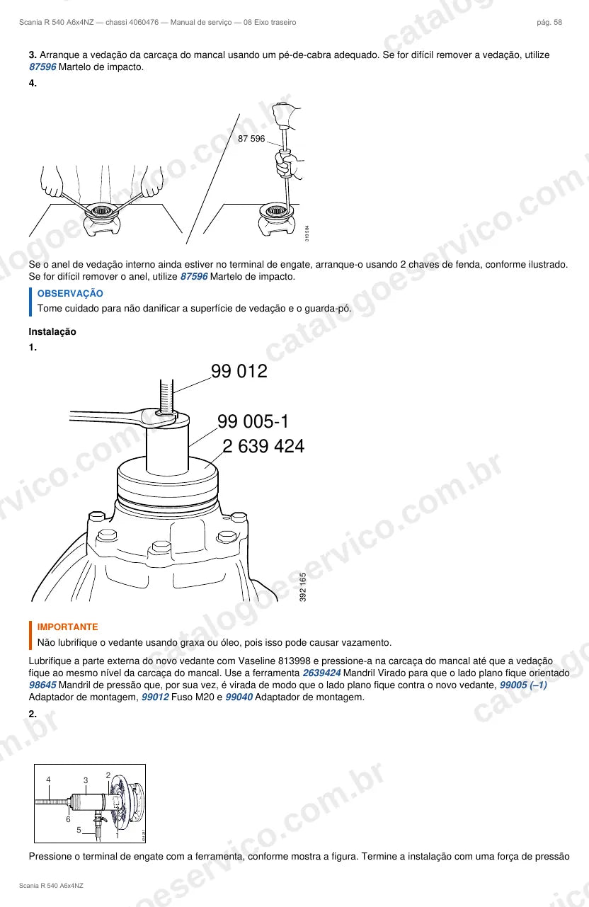 Ilustração do grupo eixo traseiro no Manual de Serviço Scania R 540