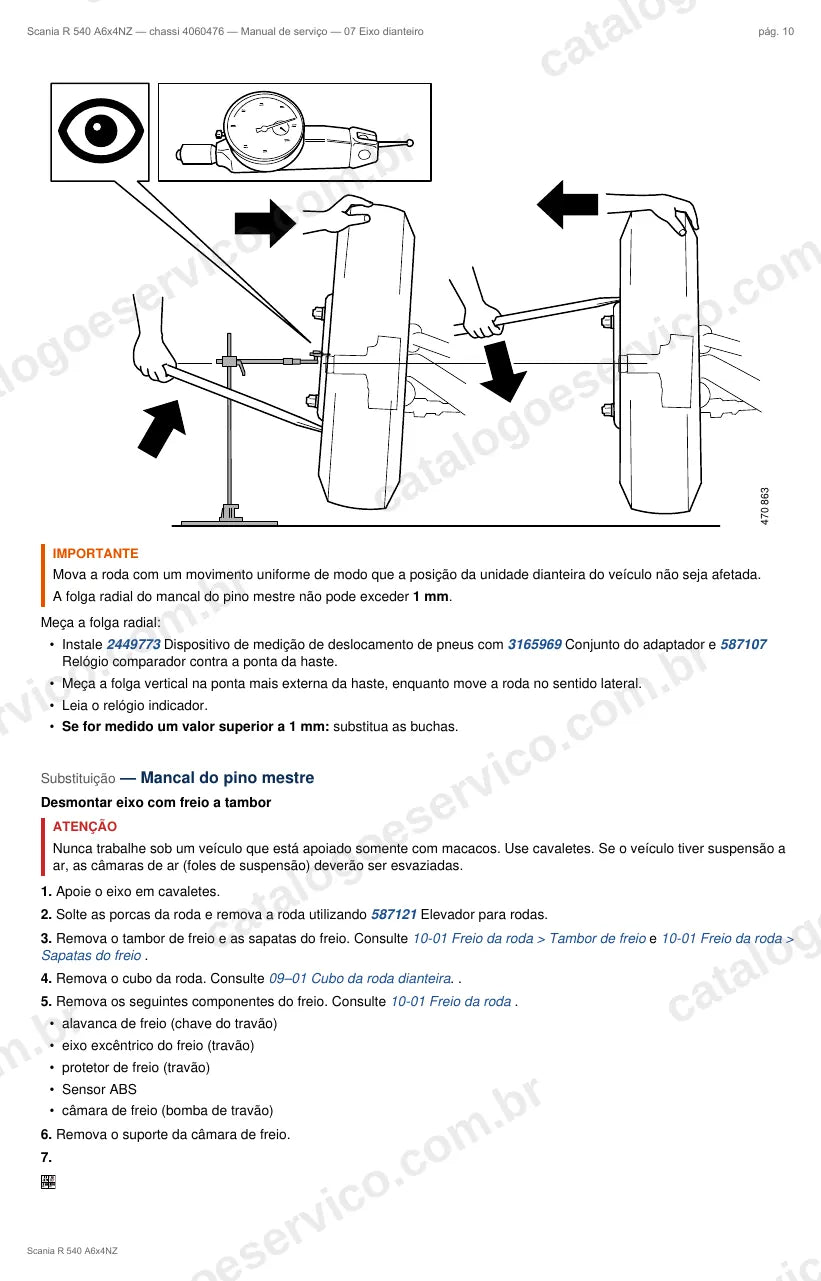 Ilustração do grupo eixo dianteiro no Manual de Serviço Scania R 540