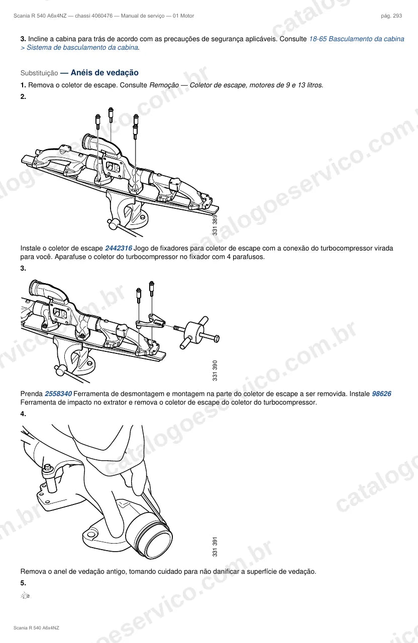 Ilustração do grupo motor no Manual de Serviço Scania R 540