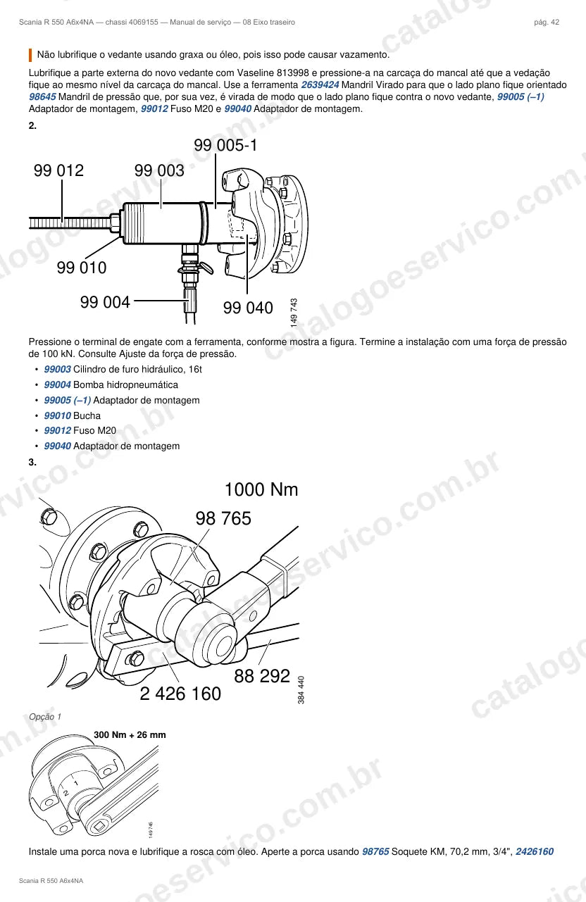 Ilustração do grupo eixo traseiro no Manual de Serviço Scania R 550