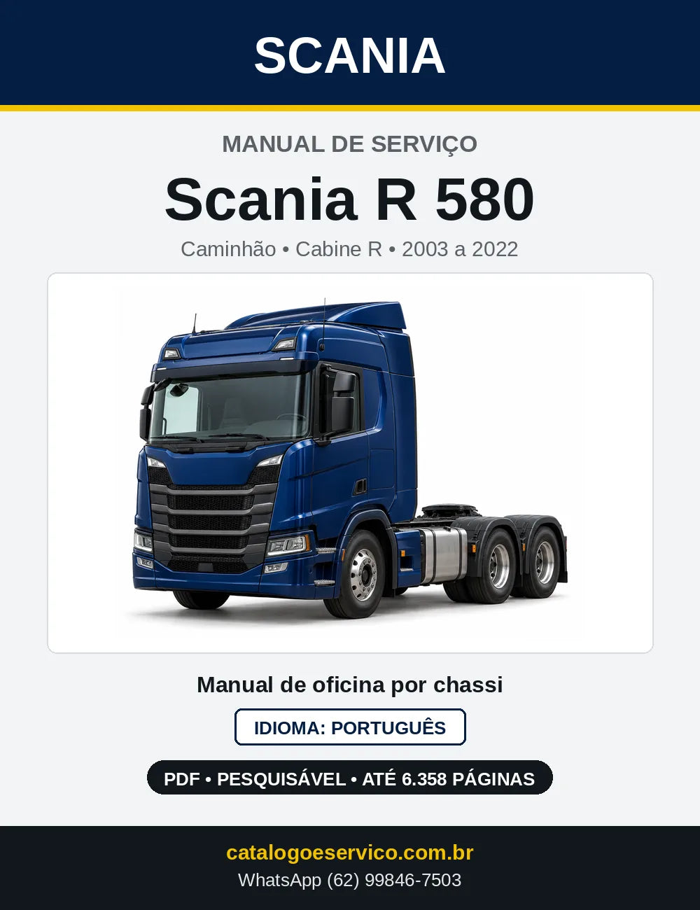 Capa do Manual de Serviço Scania R 580 em PDF