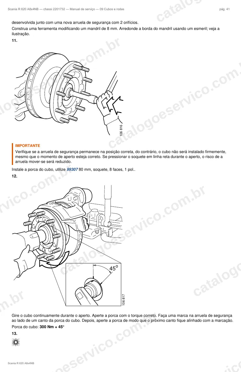 Ilustração do grupo cubos de roda no Manual de Serviço Scania R 620