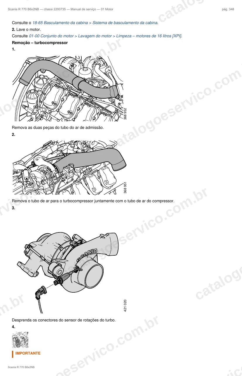 Ilustração do grupo motor no Manual de Serviço Scania R 770
