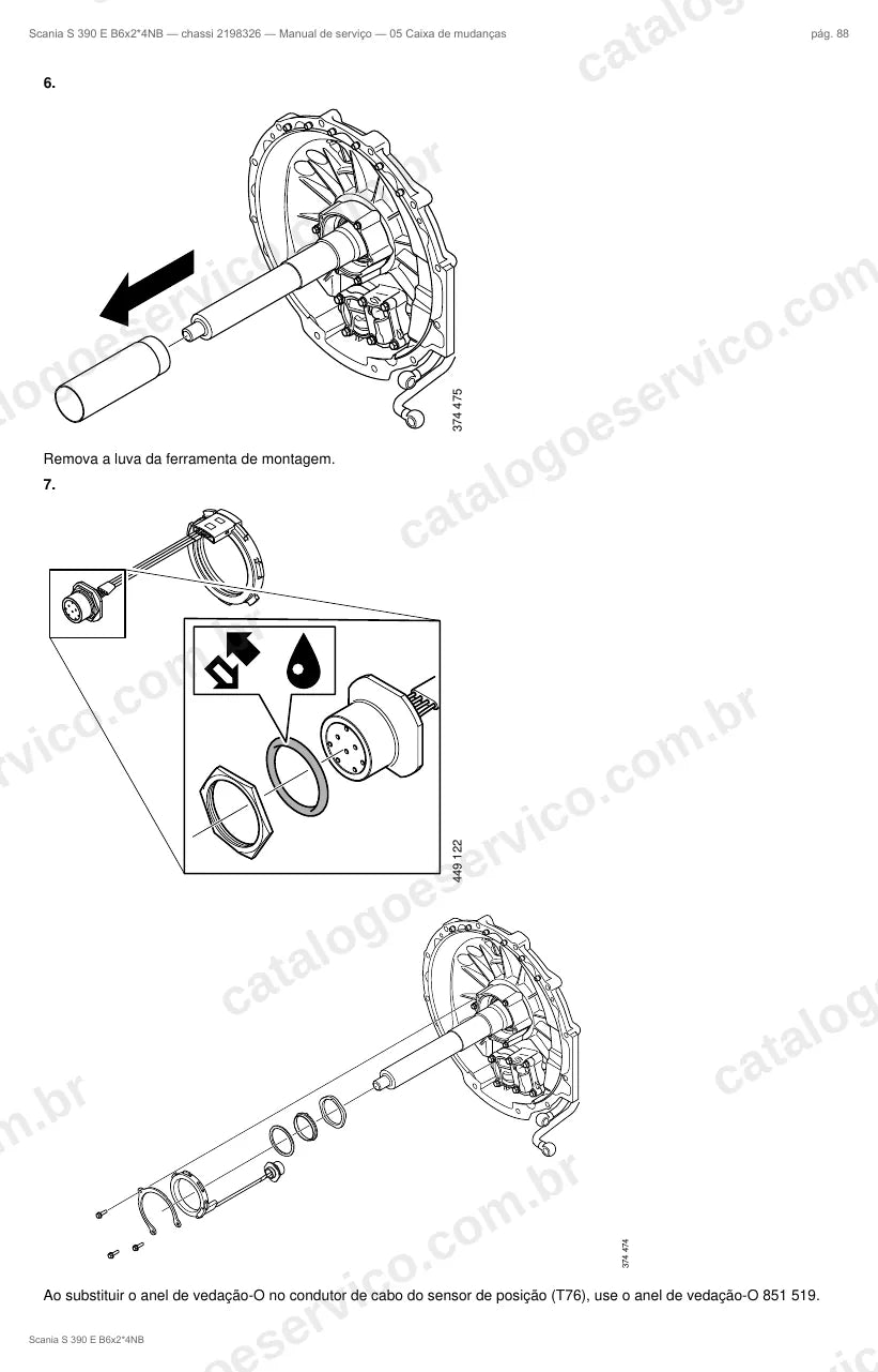 Ilustração do grupo caixa de mudanças no Manual de Serviço Scania S 390