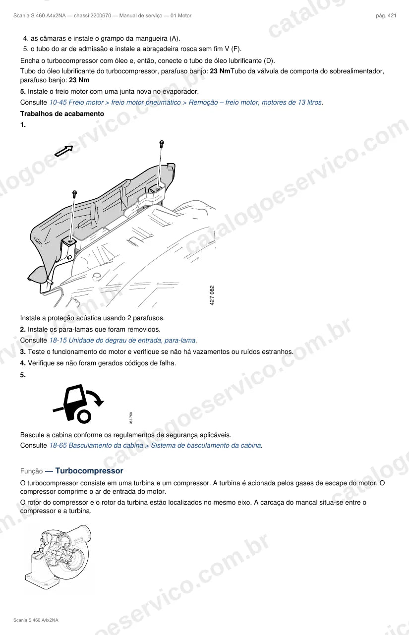 Ilustração do grupo motor no Manual de Serviço Scania S 460