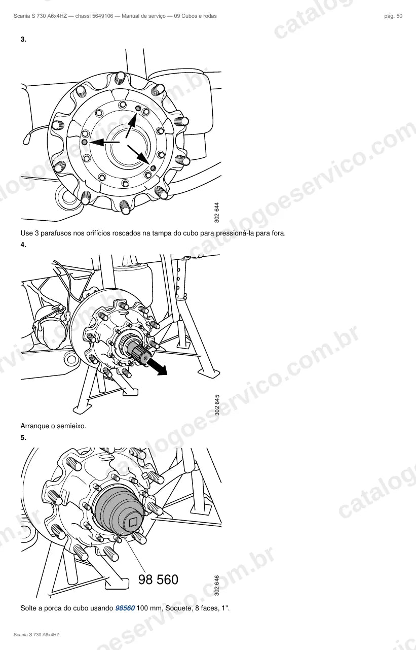 Ilustração do grupo cubos de roda no Manual de Serviço Scania S 730