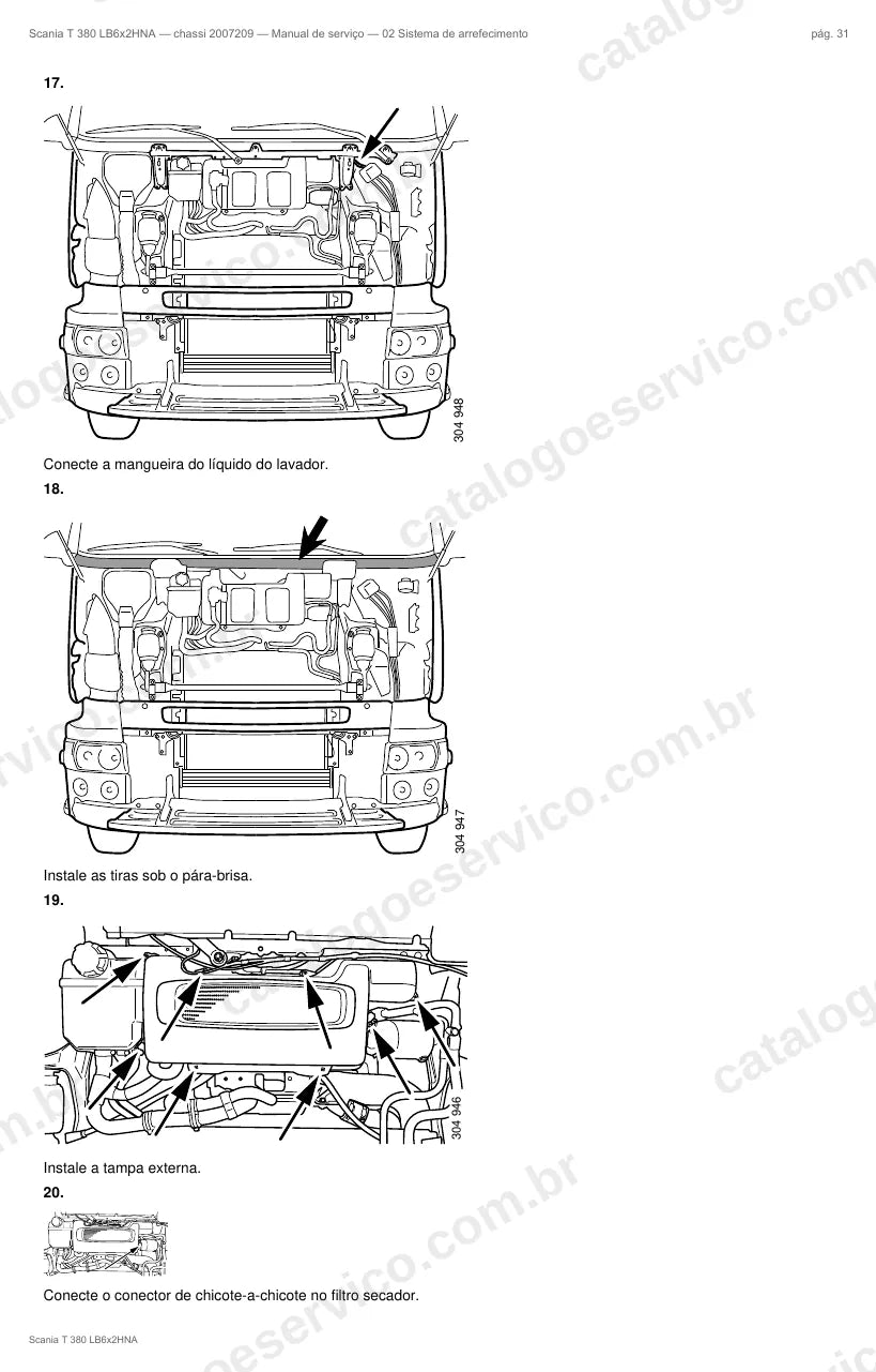 Ilustração do grupo sistema de arrefecimento no Manual de Serviço Scania T 380