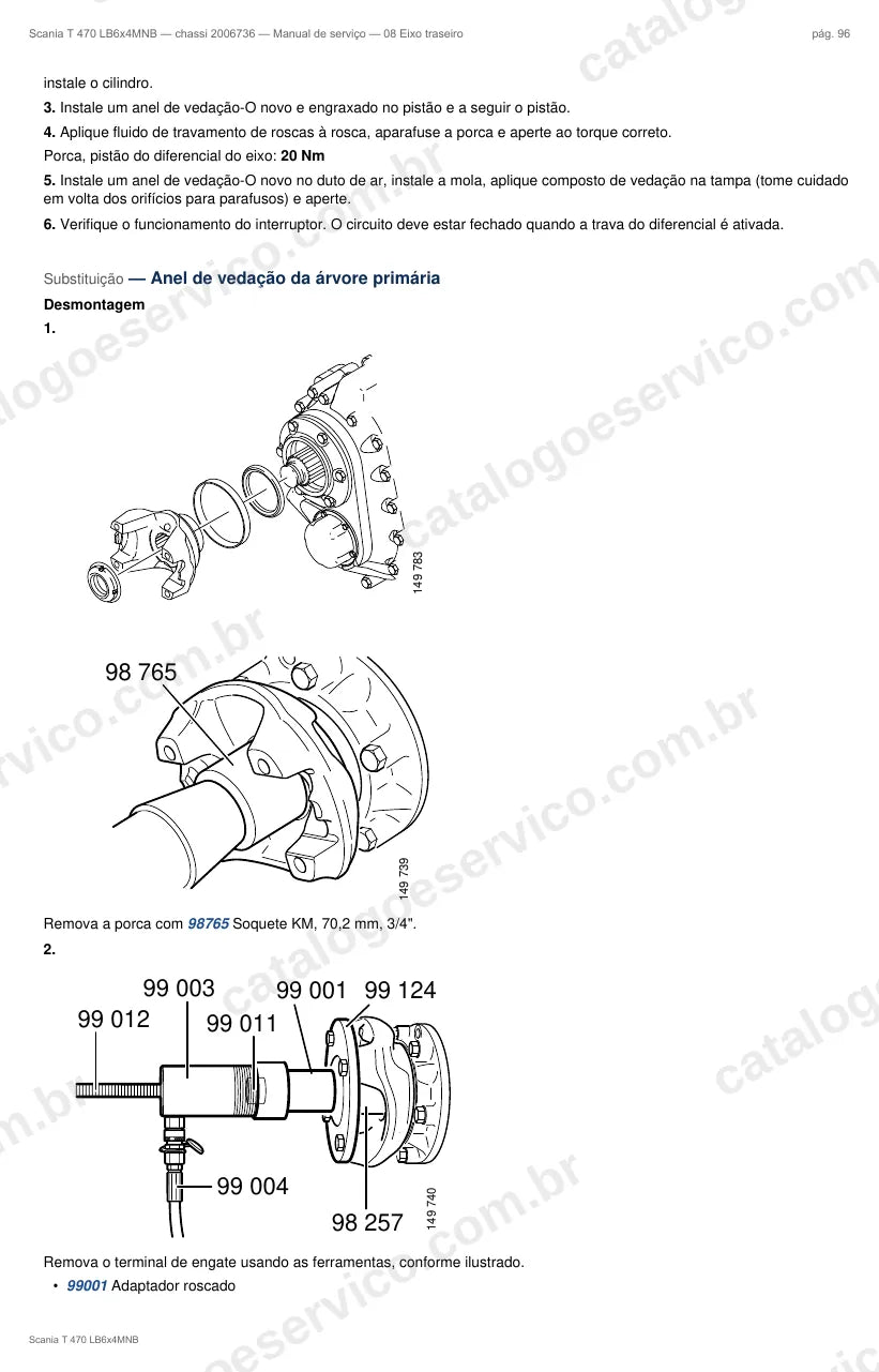 Ilustração do grupo eixo traseiro no Manual de Serviço Scania T 470