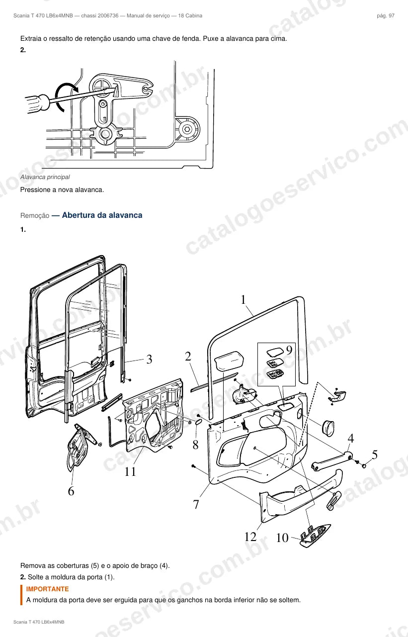 Ilustração do grupo cabine no Manual de Serviço Scania T 470