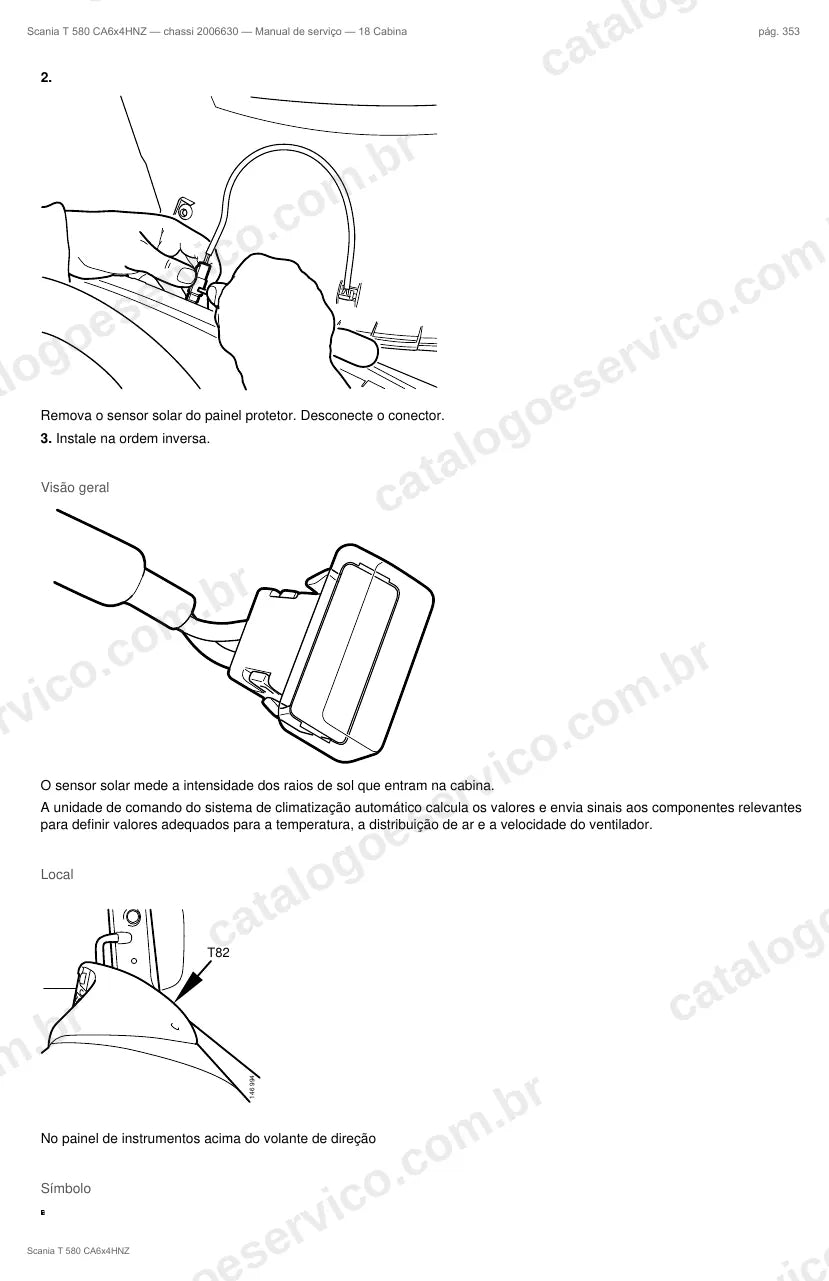 Ilustração do grupo cabine no Manual de Serviço Scania T 580