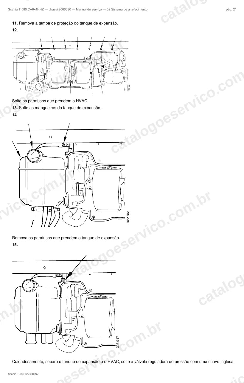 Ilustração do grupo sistema de arrefecimento no Manual de Serviço Scania T 580