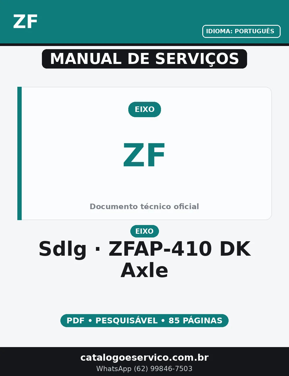MANUAL DE SERVIÇO SDLG - ZFAP-410/DK AXLE — capa do manual de serviço